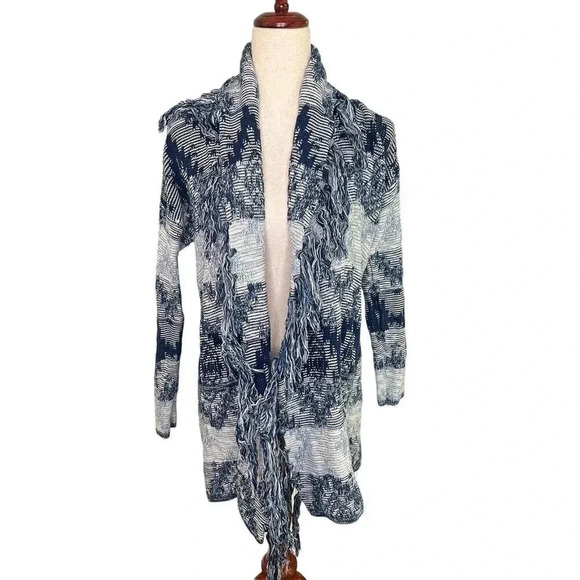 American Eagle Outfitters Boho Southwest Tribal Fringe Blanket Cardigan Blue Med - Picture 1 of 12